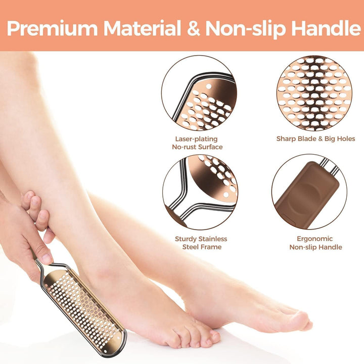 Foot File Foot Scrubber Pedicure - Callus Remover for Feet  Professional Grater Rasp Foot Scraper Corns Callous Removers Cracked Dead Skin Remover for Dry and Wet Feet (Golden)