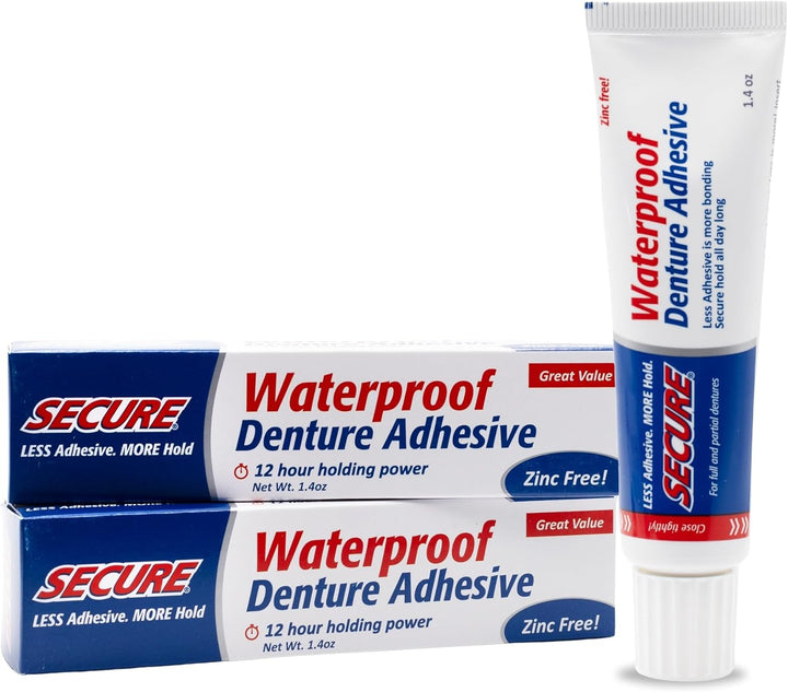 Waterproof Denture Adhesive - Zinc Free - Extra Strong Hold for Upper, Lower or Partials - 1.4 Oz