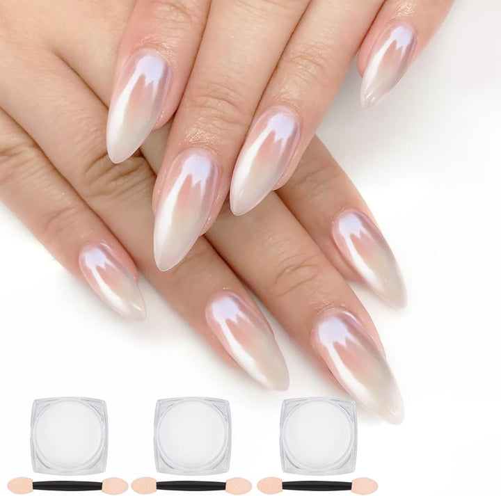 White Pearl Chrome Nail Powder,Iridescent Aurora Powder Metallic Mirror Effect Pigment Pearlescent Mermaid Pigment Pearl Glitter Dust Kit,Nail Art Decoration, Resin Craft