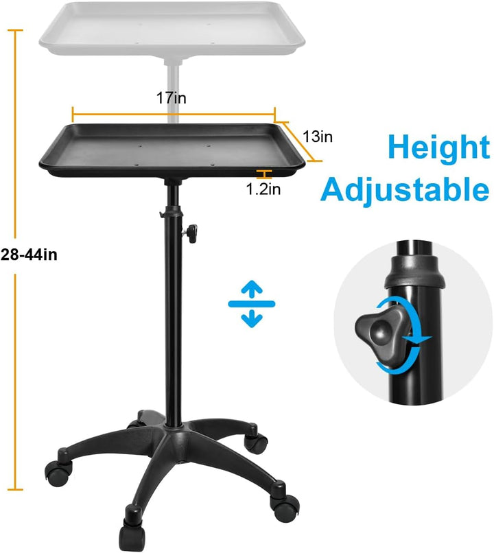 Salon Rolling Tray, Premium Aluminum Tattoo Tray Rolling Cart, Height Adjustable Styling Tray, Service Storage Tray Trolley for Beauty Salon Clinic Spa