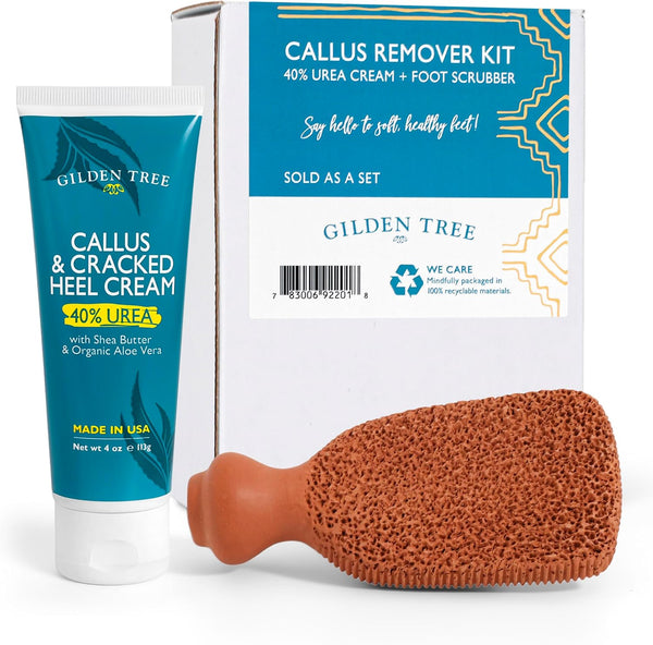 Foot Callus Remover Kit - 40% Urea Cream & Handmade Terra-Cotta Pumice Stone for Feet - Callus Remover for Feet with Shea Butter & Aloe Vera - Cracked Heel Treatment & Moisturizer
