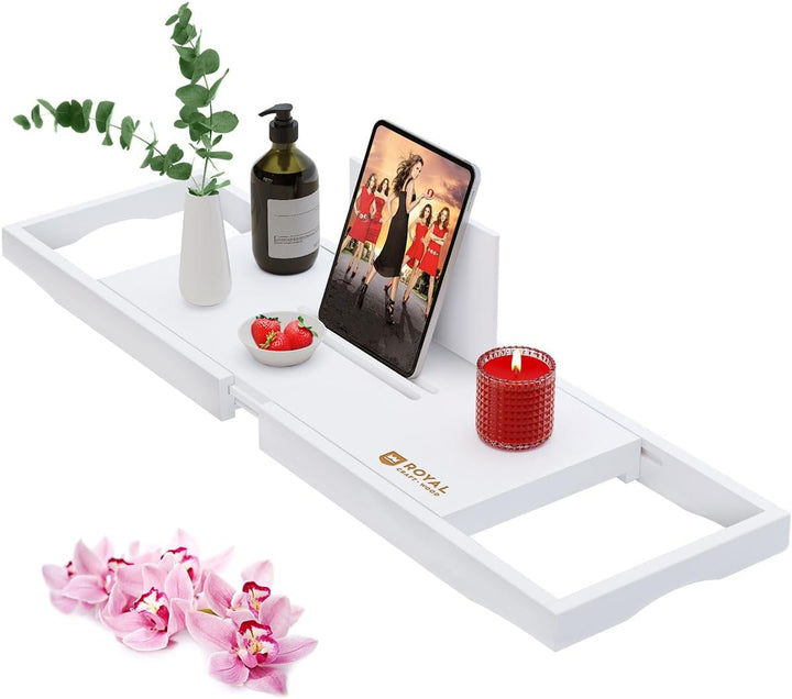 Premium Foldable Bathtub Tray Caddy - Wood Bath Tray for Tub, Bamboo Shelf, Expandable Bath Table Trays, Bathtub & Bathroom Accessories for New Home & Mothers, Birthday Gifts for Mom