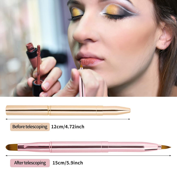 [2 Pack] Lip Brush for Lipstick, Retractable Lip Brushes, Dual-Ended Makeup Brush for Lipstick Lip Gloss, Include Lid