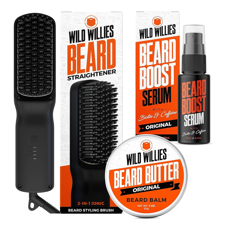 Beard Straightener for Men - 3 Temperature Settings, Tourmaline Ceramic Heated Beard Brush & Hot Comb - Portable, Ionic Technology, Coarse & Curly Hair, 400F - Grooming Tool