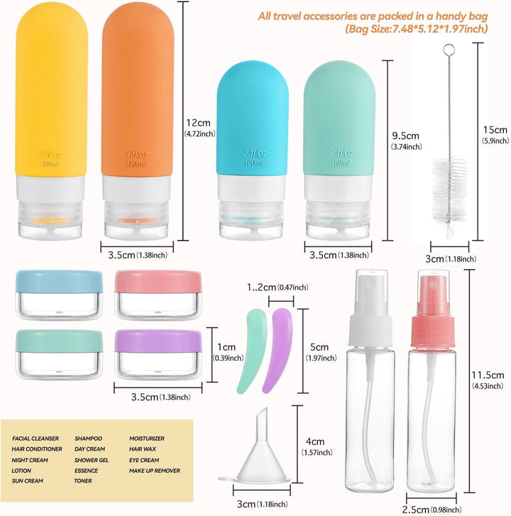 16 Pack Travel Bottles Set - TSA Approved Leak Proof Silicone Squeezable Containers for Toiletries, Conditioner, Shampoo, Lotion & Body Wash Accessories (White)