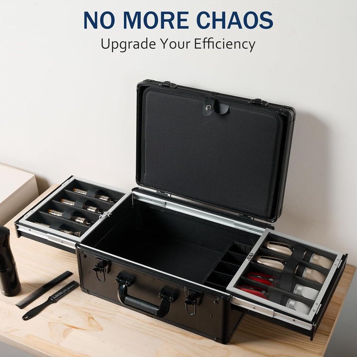 Professional Barber Case with Cap Clear Dustproof, Barber Suitcase 6 Clipper Slots & 8 Shear Holders, 17.13" Portable Aluminum Organizer for Hair Stylists & Pet Groomers