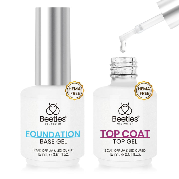 Beetles No Wipe Gel Top Coat and Base Coat Set for Gel Polish - 2Pcs 15Ml Super Shiny and Long Lasting Soak off UV/LED Lamp Needed, Halloween Nail Art Design Gift