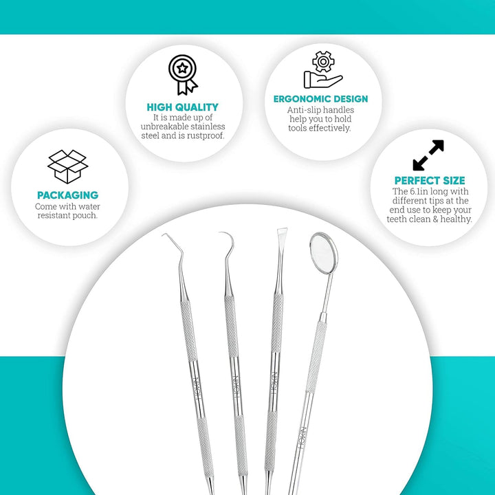 Dental Tools  Plaque Remover Teeth Cleaning Tool 4 Pcs Dental Care Kit Tooth Filling Repair Set Stainless Steel Dental Tools for Men Women Kids and Pet Care