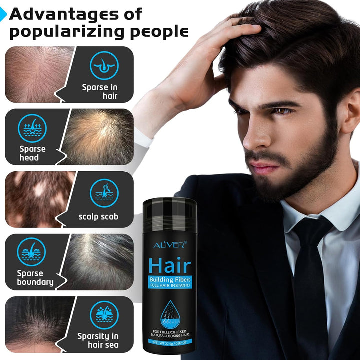 Hair Fibers for Thinning Hair - Black - 27.5Gr,Undetectable Natural Formula, Thicker Fuller Hair in 15 Seconds, Conceals Hair Loss, Look Younger, for Men & Women Patchy Bald Spot,Crown