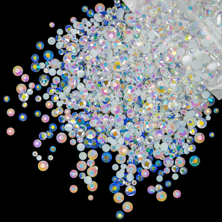 51G White Half Pearls for Crafting 4Mm 5Mm 6Mm 8Mm 10Mm Mix Sizes Pure White Flatback round Beads Charms for Nails Face Eyes Makeup Tumblers Bottles DIY Crafts Bedazzling Clothes Shoes Phones