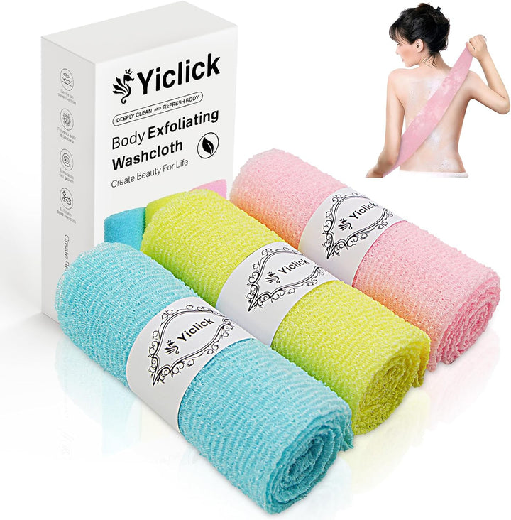 Exfoliating Washcloth Towel [3 Pack], Japanese Exfoliating Wash Cloth, Korean Body Scrubber Exfoliator, Back Scrubber Washer for Shower Bath, Body Scrub African Net Sponge Loofah Luffa Colors
