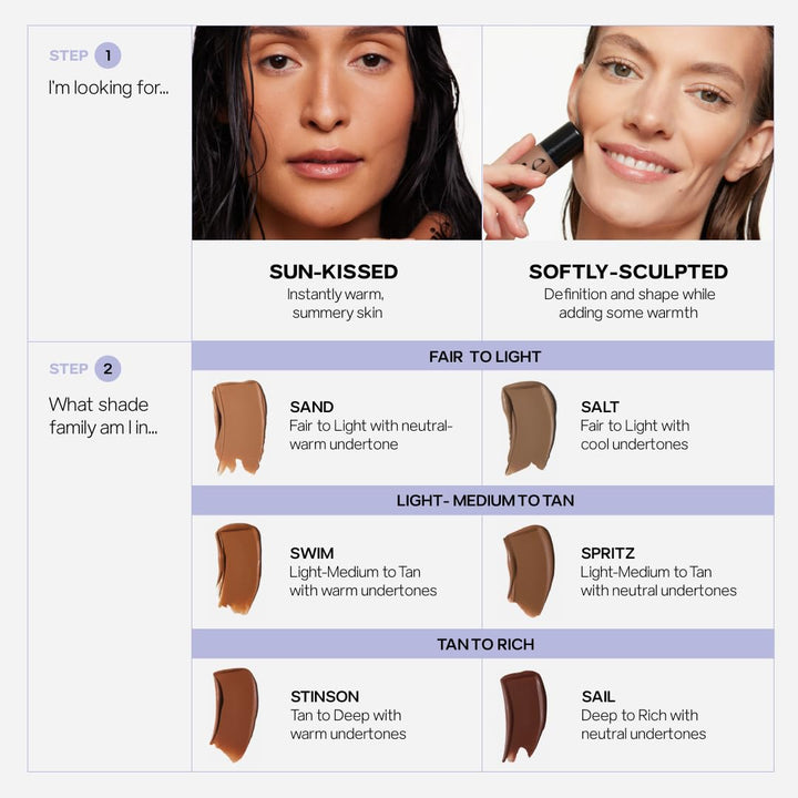 Dew Bronze - Hydrating Liquid Bronzer Stick for a Sun Kissed Glow - Liquid Contour Stick Infused with Nourishing Skin Care Ingredients - Sculpted Face Makeup Essential - Sand (0.4 Oz)