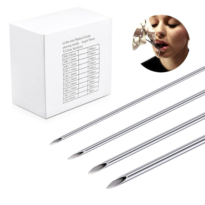 50PCS Mixed Body Piercing Needles, 12G 14G 16G 18G 20G Disposable Sterile Stainless Steel Piercing Needles for Ear Nose Navel Belly Nipple Tongue Lip Piercing
