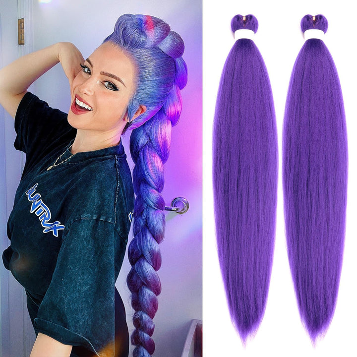 Purple Braiding Hair Extensions 30Inch Pre Stretched Synthetic Braiding Hair for Braids as Rumi Hair Style (Purple, 30 Inch (Pack of 2))