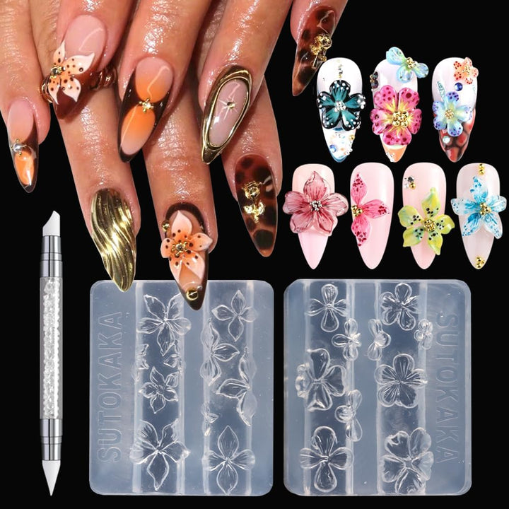 3D Flowers Nail Mold Silicone Nail Tools, Hawaii Hibiscus Floral Petal Nail Design Resin Molds Nail Art Carving Template for Resin Manicure Decorations Accessories DIY Nail Supplies