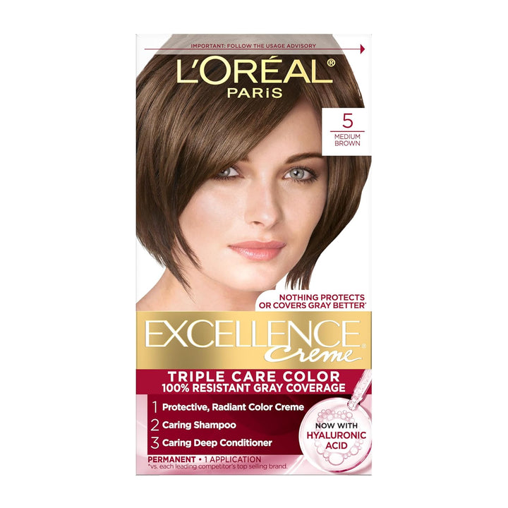 Excellence Crème Permanent Hair Dye, Triple Care Hair Color with Pro-Keratine Complex for 100% Gray Hair Coverage, 4 Dark Brown, 1 Kit