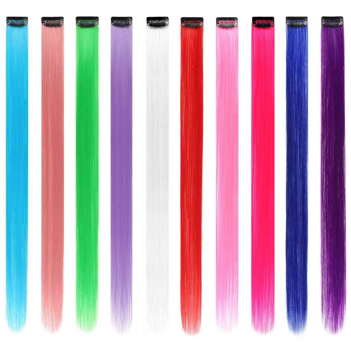 Pink Hair Extensions Clip In, 22 Inch 10 Pcs Long Straight Colored, for Kids Girls Women Highlight Party, Synthetic