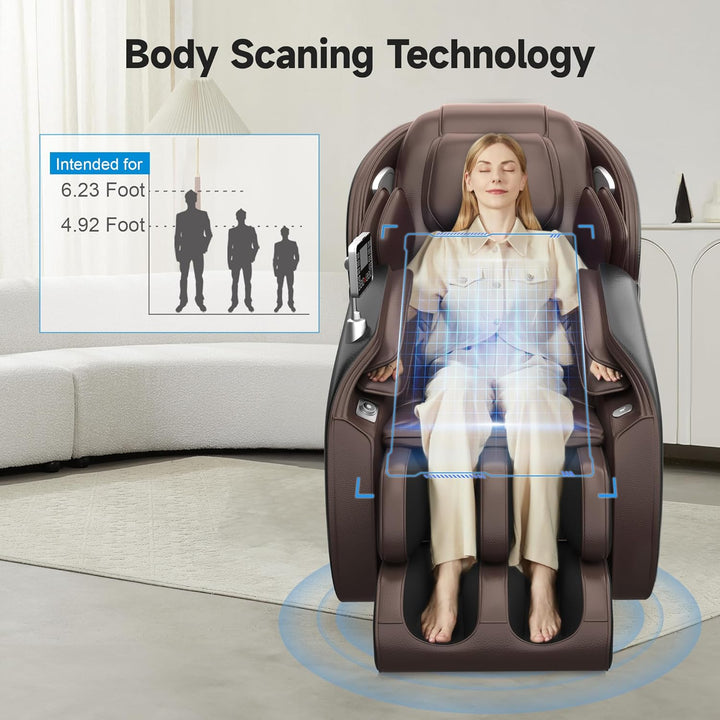 2025 Massage Chair Full Body,Zero Gravity 3D Sl-Track Shiatsu Massage Recliner Chair with Heat Body Scan Bluetooth Foot Roller APP Control, Child Lock, Favor-06,Brown