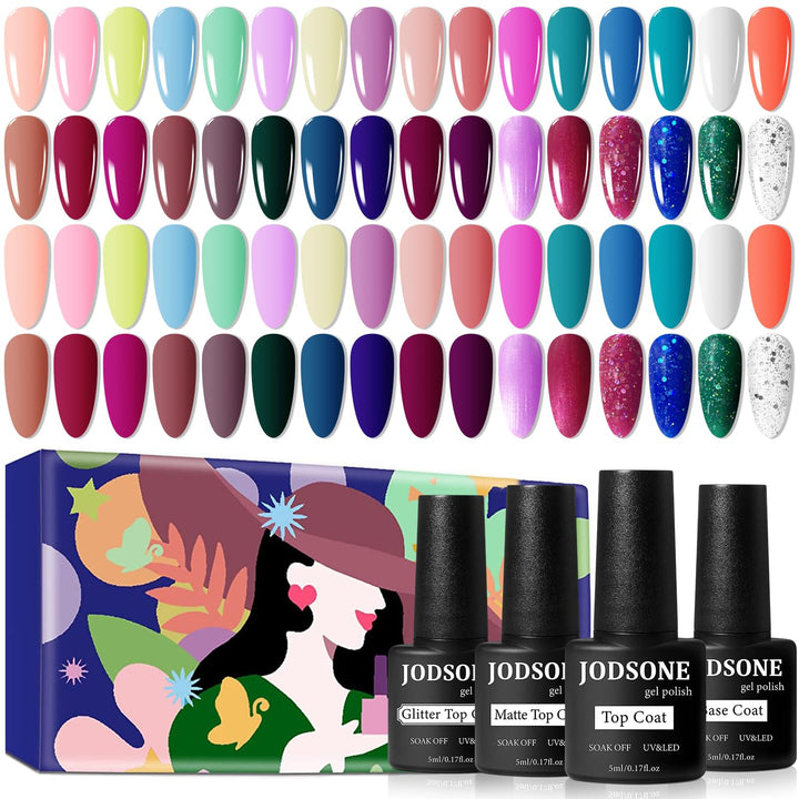 36 PCS Gel Nail Polish Set-32 Colors Gel Polish Kit Base Coat Glossy Matte and Glitter Top Coat Nail Polish Set Green Blue Red Pink Collection Gifts for Women