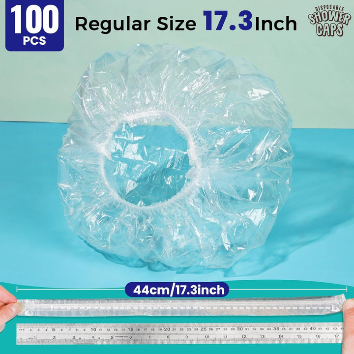 100PCS Disposable Shower Caps, Shower Caps for Women Disposable, Clear Plastic Shower Cap, Plastic Hair Caps for Hair Treatment, Regular Size 17.3 INCH