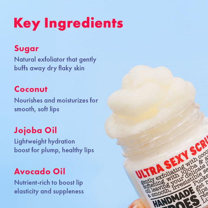 100% Natural Lip Scrub, Vegan Conditioning Coconut Exfoliator - Gentle Exfoliant, Sugar Polish and Scrubber for Chapped Dry Lips, 1Oz (Coconut Sorbet)