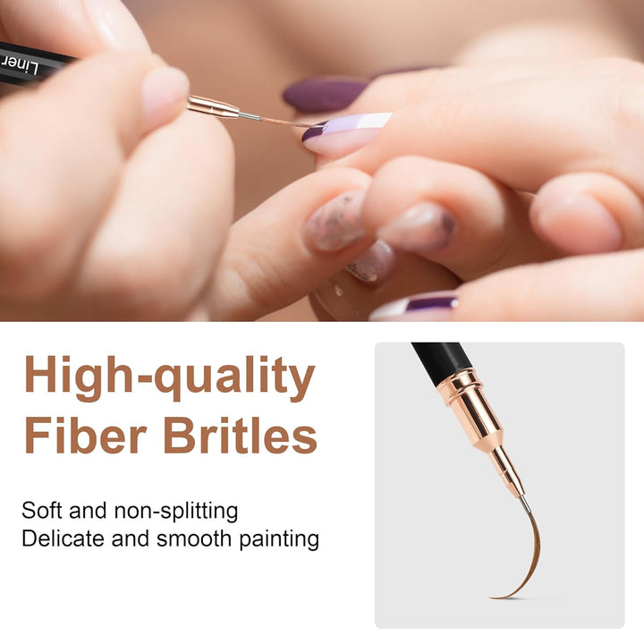 Metallic Nail Art Pens, Liner Brushes Set, 5PCS Black Color Nail Tools for Long Lines, Thin Details, Fine Drawing, Liner Brush UV Gel Polish Painting Nail Design Sizes 5/8/12/20/25Mm