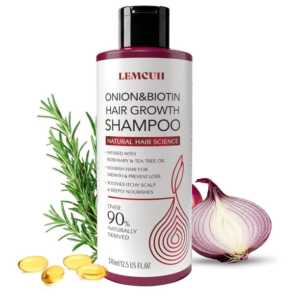 Onion & Biotin Hair Growth Shampoo: Infused with Natural Rosemary Tea Tree anti Hair Loss Shampoo - Scalp Smooths Thickening Formula Support Hair Regrowth for Women Men 12.5Fl Oz