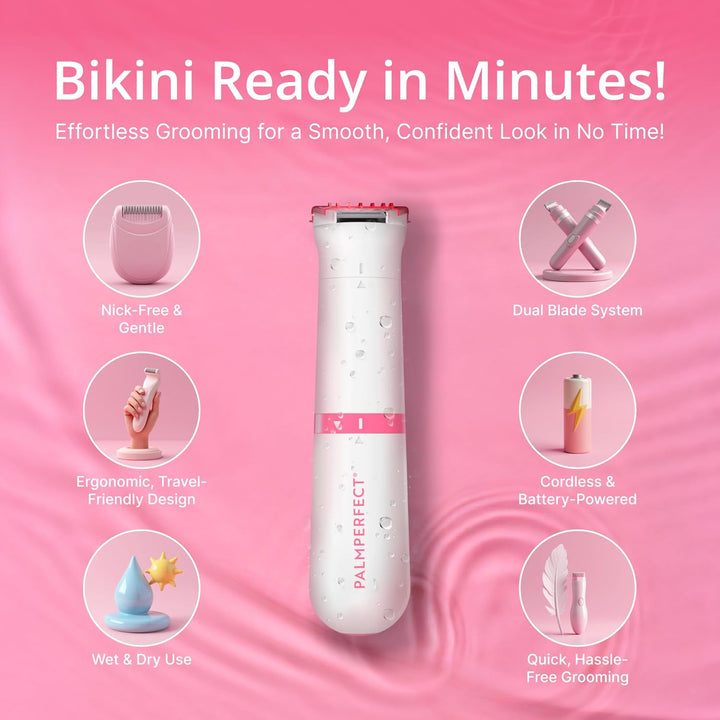 Clio  Electric Bikini Trimmer - Travel-Friendly Hair Shaver for Smooth, Dual Blade for Close Shave, Use Wet or Dry - Battery-Powered + Trimming Guide Included