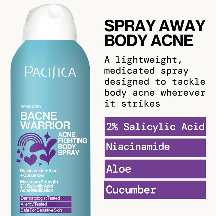 Bacne Warrior - Bacne Salicylic Acid Spray, Back Acne Treatment Spray with 2% Salicylic Acid, Niacinamide, and Aloe, Body Acne Warrior for Body, Chest, and Back, Dermatologist Tested- 6 Fl Oz