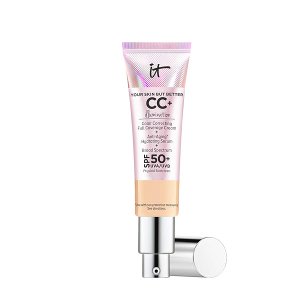 CC+ Cream Illumination - Radiant Full Coverage Foundation with SPF 50+, Color Corrector & Hydrating Anti-Aging Serum, Hydrolyzed Collagen + Peptides, Normal to Dry Skin - 1.08 Fl Oz