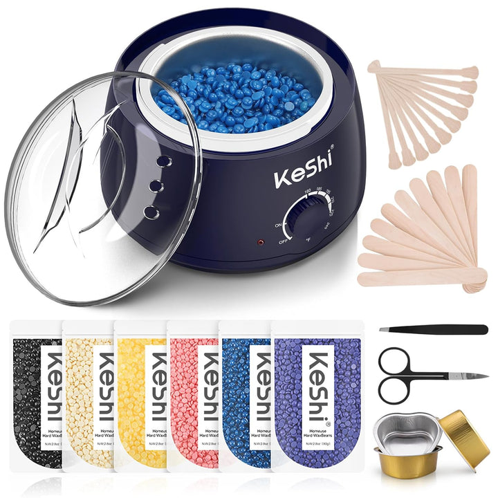 Waxing Kit, Painless Hair Removal Wax Warmer with 6 Bags Hard Waxbeans for Full Body, Legs, Face, Eyebrows & Bikini— Ideal for Both Women & Men