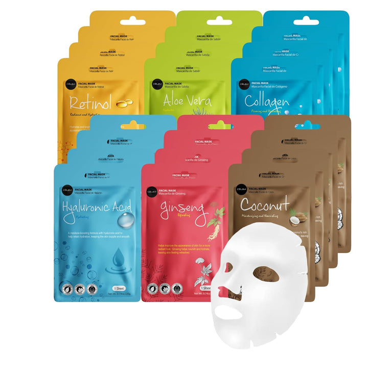 Celavi Essence Facial Sheet Face Mask Variety Set Classic Authentic Korean Moisturizing Skincare (12-Packs)
