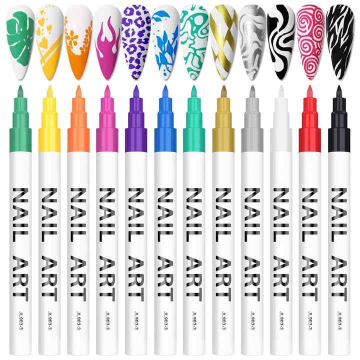 12 Color 3D Nail Art Pens Set,  0.5MM Nail Pens Nail Point Graffiti Dotting Pen Drawing Painting Liner Brush for DIY Nail Art Beauty Adorn Manicure Tools