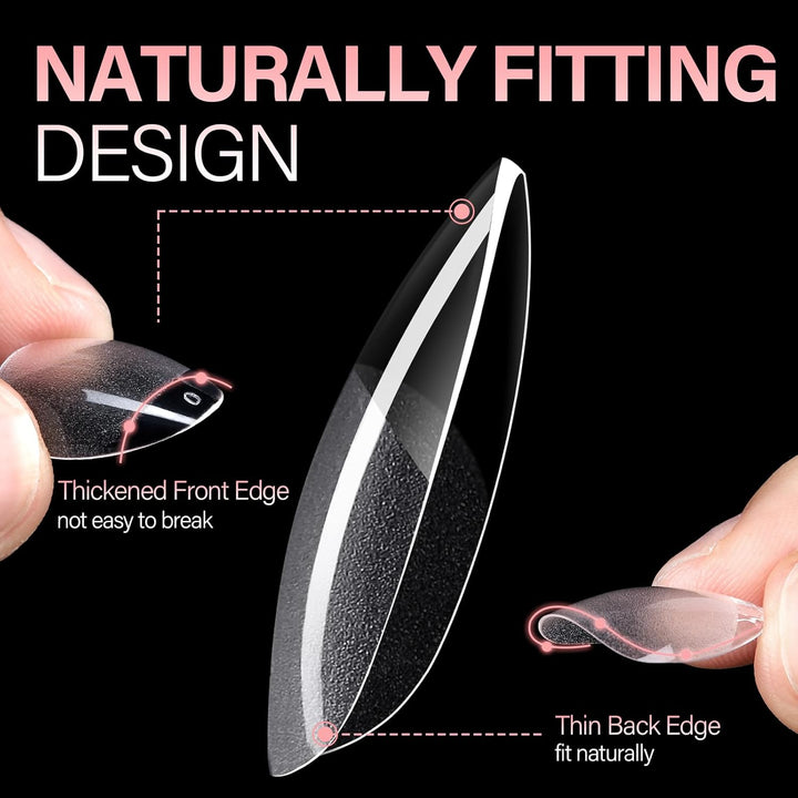 Short Almond Nail Tips Pre-Shaped Acrylic Nail Tips Half Matte Full Cover Nails Tips Clear Gelly Press on Flase Tip Nail for Extension Nail Manicure Home DIY 240PCS 15Sizes