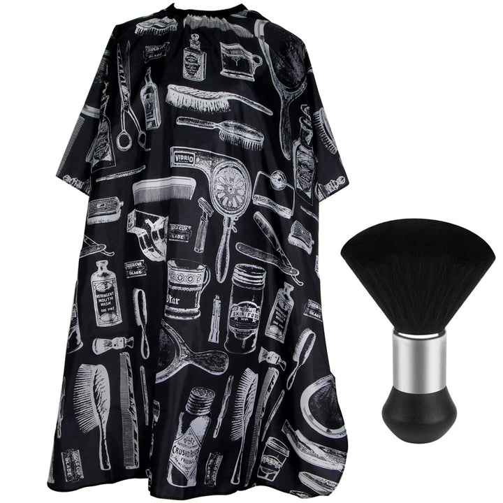 Professional Hair Cutting Cape with Neck Duster Brush, Salon Barber Cape, Hair Cutting Accessories (Black)