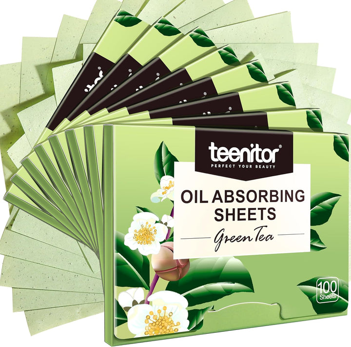 Oil Blotting Sheets for Face, 400 Sheets Green Tea Oil Absorbing Sheets Blotting Paper for Oily Skin, Oil Absorbent Pads Face Oil Wipes Oil Sheets for Women, Oil Control Film Large 10Cmx7Cm