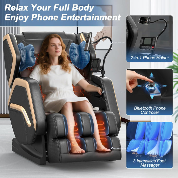 Massage Chair Full Body, Zero Gravity Massage Chair 2025 for Back Fatigue with 10 Fixed Rollers, Airbags, Phone Controller, Heating, Bluetooth Speaker, Nightlights for Living Room, Bedroom