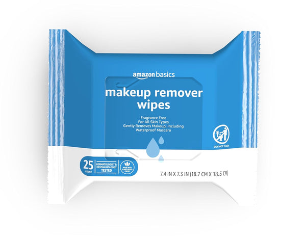 Makeup Remover Wipes, Gentle Cleansing, Dermatologist Tested, Fragrance-Free, Plant Based, Alcohol-Free, Removes Waterproof Mascara, 25 Count per Pack, Pack of 1
