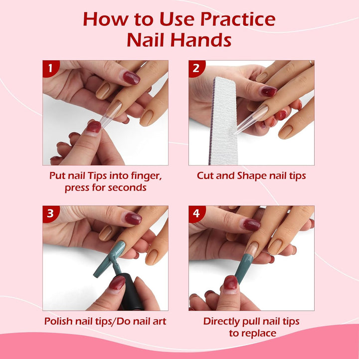 Practice Hand for Acrylic Nails, Silicone Nail Hand Practice, Flexible Fingers Fake Training Hand False Mannequin Hands for Nail Practice, Hand Model Kit for Nail Supplies Manicure Beginners