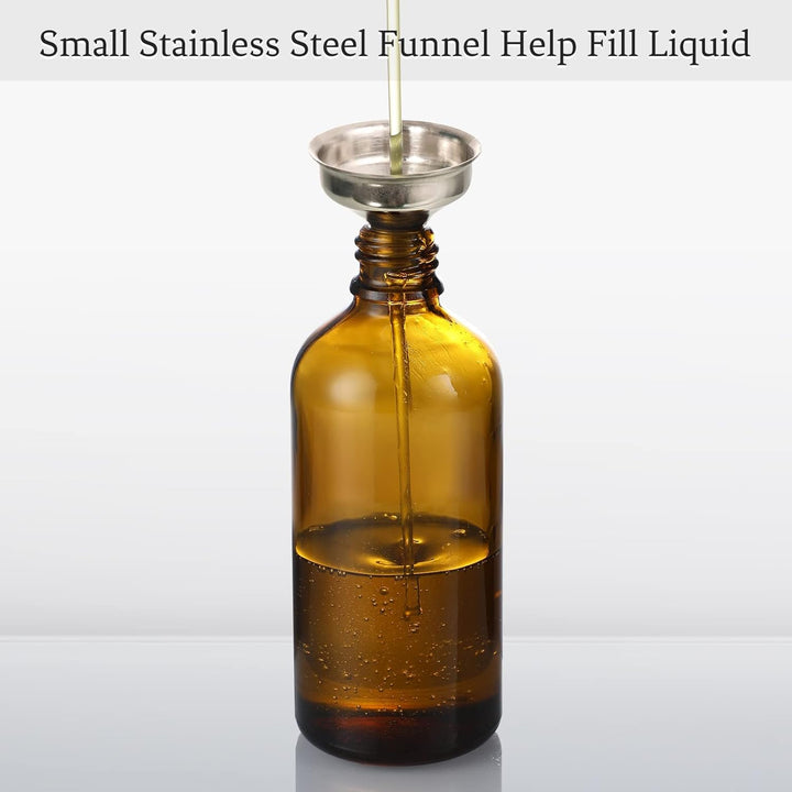 4 Pack, 100Ml Dropper Bottles with 1 Funnel & 4 Labels - Essential Oils Bottles for Health, Personal Care & Beauty - 3.4Oz Thick Dark Amber Glass Tincture Bottle with Eye Droppers, Leakproof