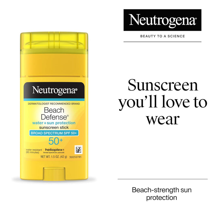 Beach Defense Sunscreen Stick SPF 50, Broad Spectrum Sun Protection for Face & Body, Water-Resistant, Non-Greasy Formula, Travel Size for Beach & Outdoor Use, 1.5 Oz (42 G)