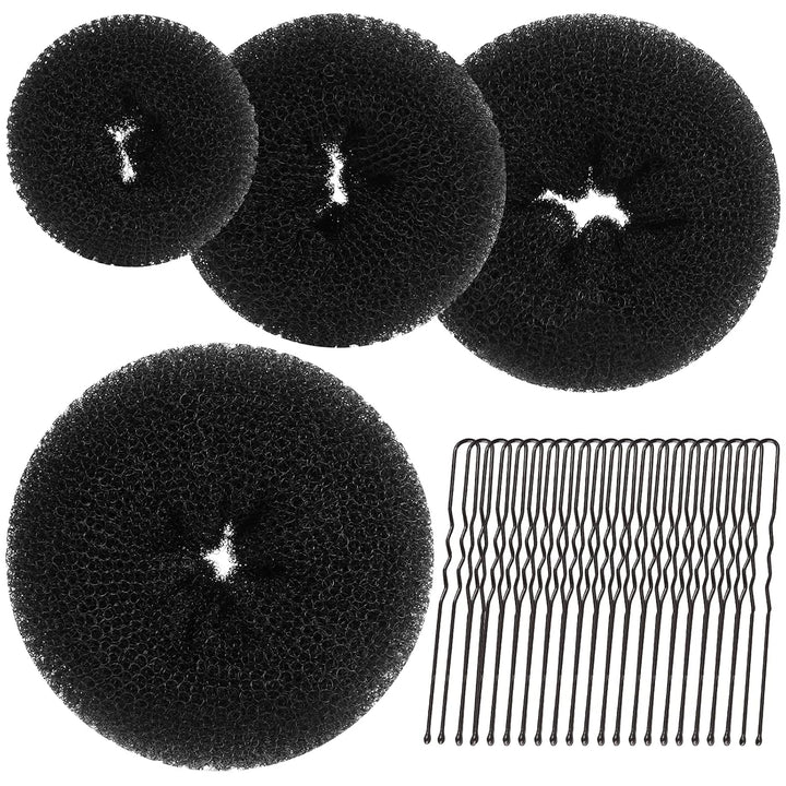 Hair Donut, Hair Bun Maker, Black（Extra-Large, Large, Medium and Small）