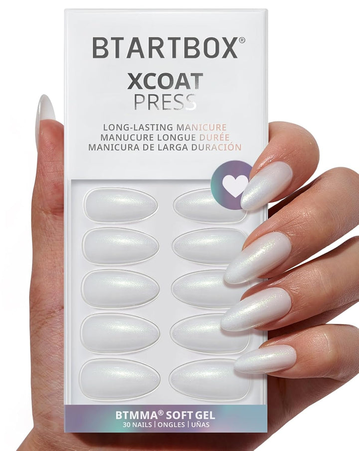 White Press on Nails Short - Soft Gel Press on Nails Almond, White Glue on Nails with Nail Glue, Reusable Stick on Nails in 16 Sizes, Cream Puff