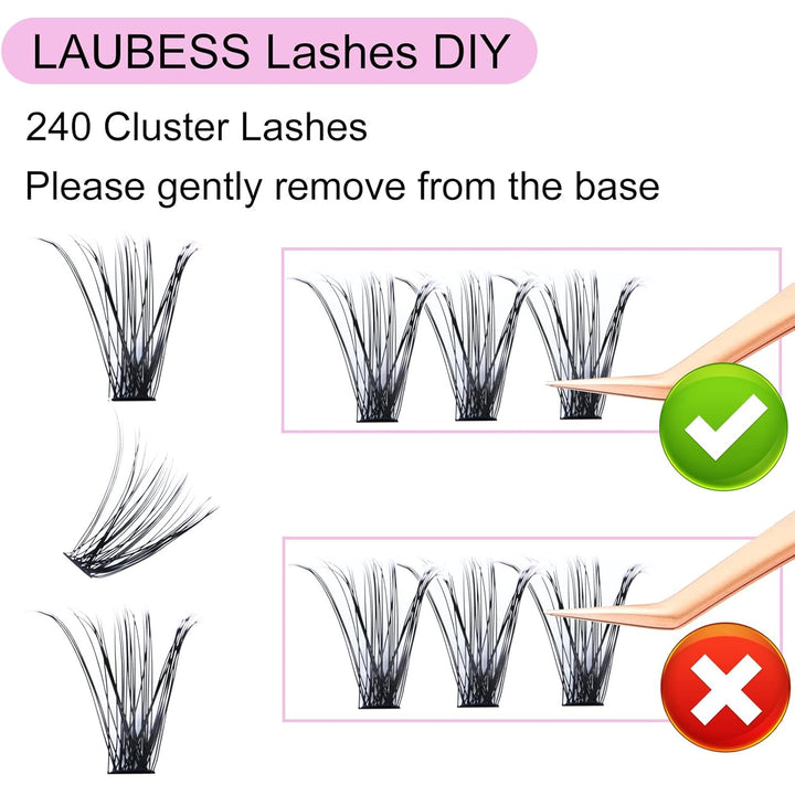 Cluster Lashes 240Pcs 40D DIY Eyelash Extension D Curl Long Individual Lashes Mixed Tray Faux Mink Lash Clusters Extensions 0.07 0.10 Black (40D-0.07D-9-16Mm)