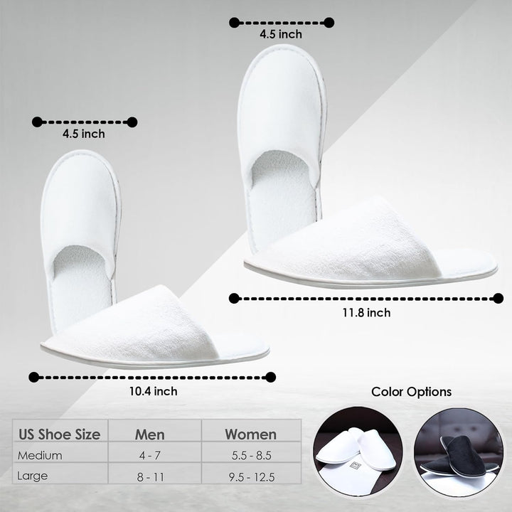Spa Slippers 6-12 Pairs, Unisex Disposable Slippers Closed Toe Washable, Reusable, Bridal, Indoor, House, Bathroom, Bedroom, Hotel, for Guest