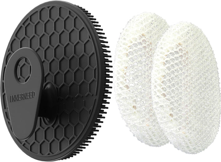 Food-Grade Soft Silicone Body Scrubber Shower Brush Handheld Cleansing Skin Brush, Gentle Exfoliating and Lather Well (Black)