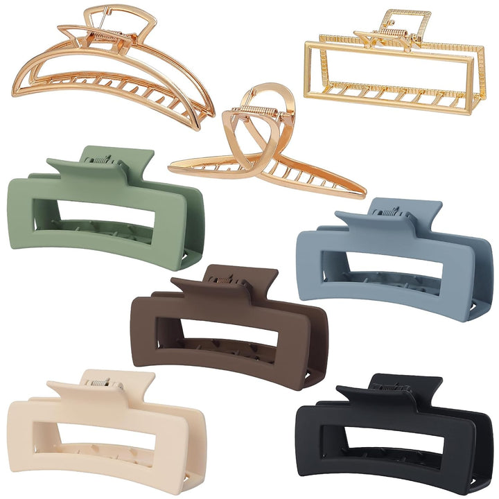 8 Pcs Large Hair Claw Clips 4.1 Inch Non-Slip Big Square Matte Claws for Women, Strong Hold Banana Clips for Thick Thin Hair