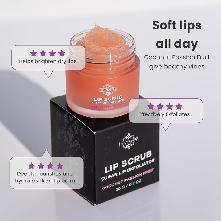 - Lip Exfoliator Scrub & Moisturizer - Sugar Scrubs for Soft Smooth Lips, Overnight Hydration, Brighten Dark Lips - Stocking Stuffer Gifts for Women - Coconut Passion Fruit Flavor- 20G/0.7Oz