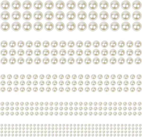 3732Pcs Hair Pearls, 3/4/5/6/8Mm White and Beige Pearl Stickers for Crafts, Hair Pearls Stick on Body Gems for Eye Nails Make up and DIY Decorations