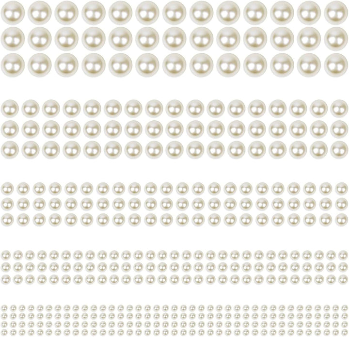 3732Pcs Hair Pearls, 3/4/5/6/8Mm White and Beige Pearl Stickers for Crafts, Hair Pearls Stick on Body Gems for Eye Nails Make up and DIY Decorations
